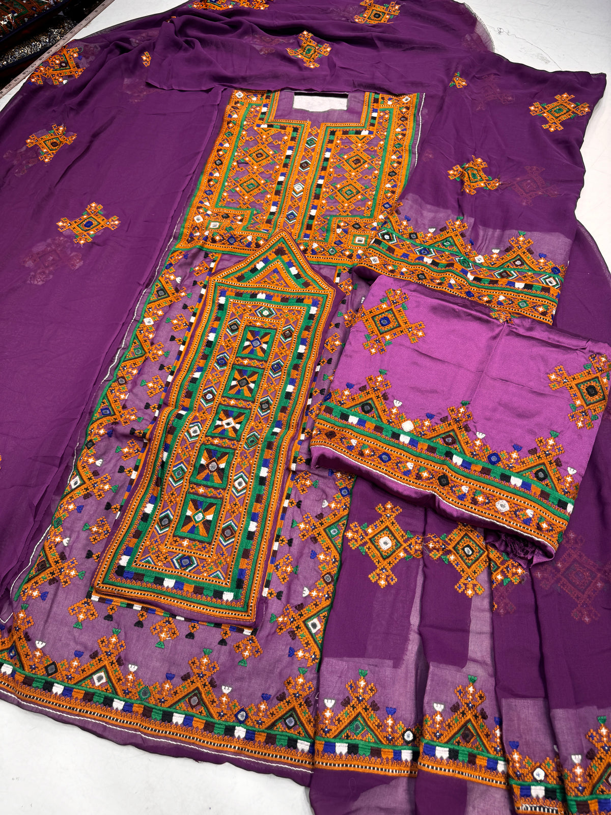 Balochi Dress - Lawn Fabric with Machine Stitching and Handmade Mirror Embroidery S3